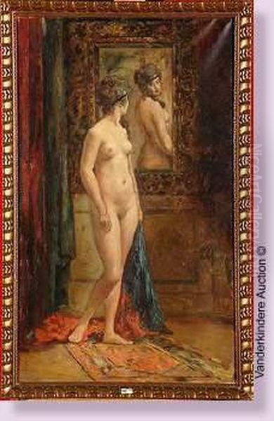 Nu Au Miroir Oil Painting by Emile Baes