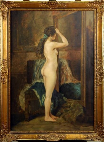 Nu Au Miroir Oil Painting by Emile Baes