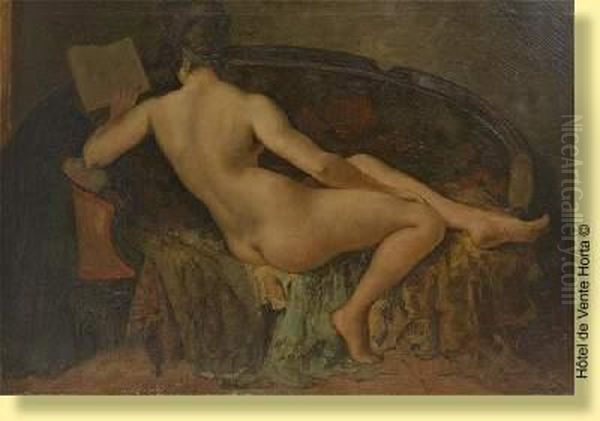 Liseuse Nue De Dos Oil Painting by Emile Baes