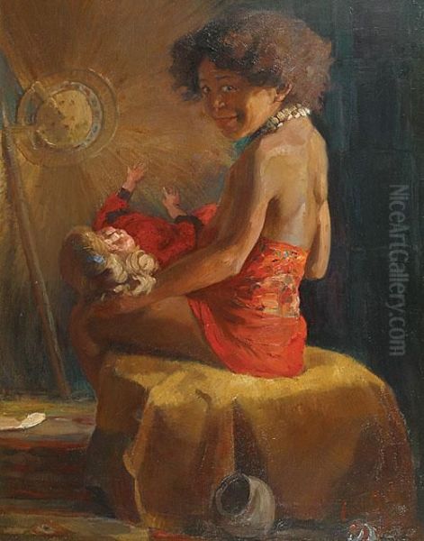 Portrait De Fille Oil Painting by Emile Baes