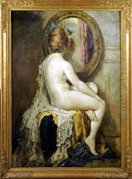 [nu Au Miroir] Oil Painting by Emile Baes