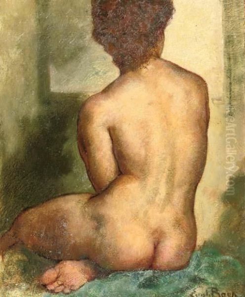 A Seated Nude Oil Painting by Emile Baes