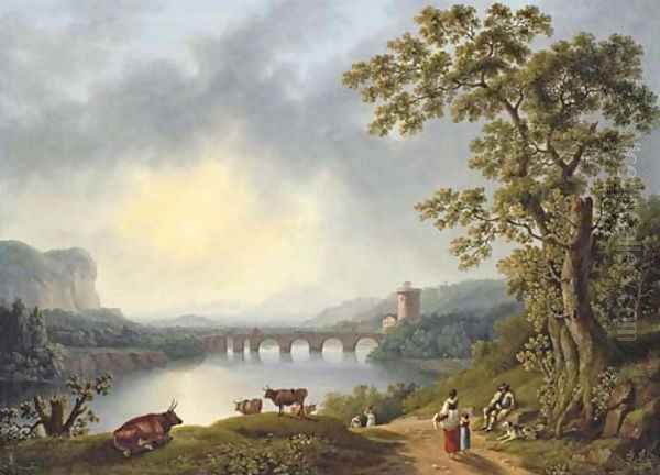 The Volturno with the Ponte Margherita, near Pisa Oil Painting by Jacob Philipp Hackert