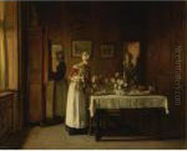 Setting The Table Oil Painting by Joseph Bail