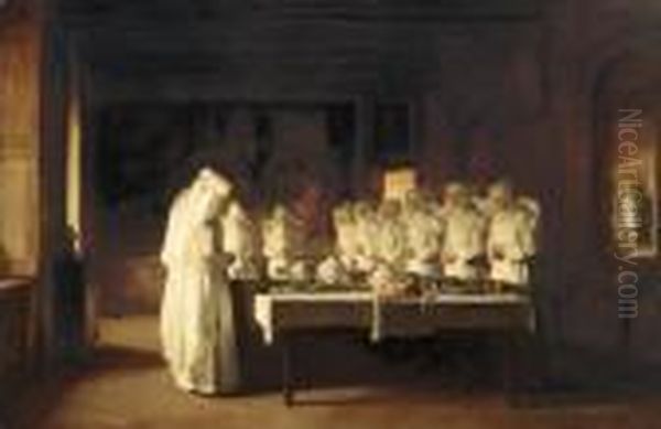 Sisters Of Charity Saying Grace Before A Meal At The Hospice In Beaune, France, ( Oil Painting by Joseph Bail