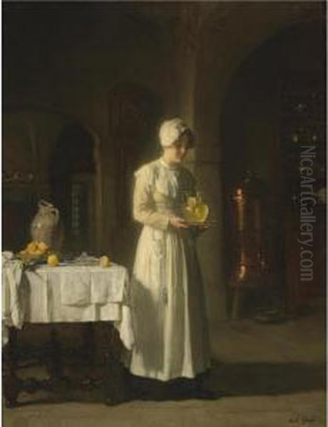 Maid With Lemonade Oil Painting by Joseph Bail