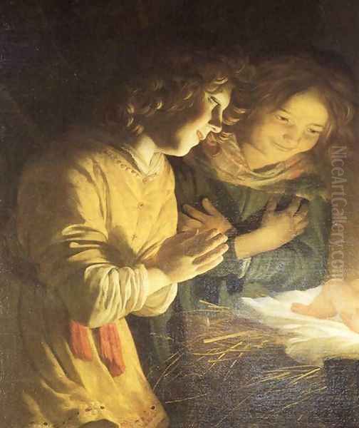 Adoration of the Child (detail) c. 1620 Oil Painting by Gerrit Van Honthorst