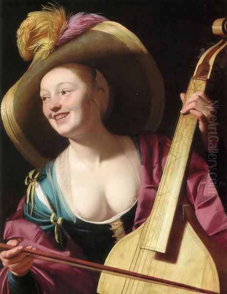 A young woman playing a viola da gamba Oil Painting by Gerrit Van Honthorst