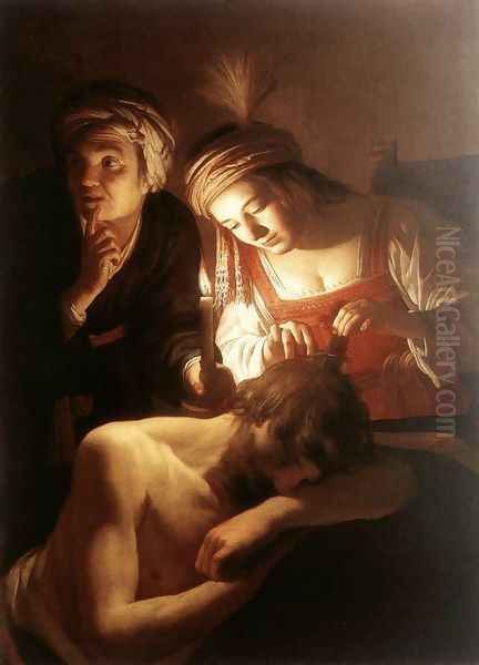 Samson and Delilah c. 1615 Oil Painting by Gerrit Van Honthorst