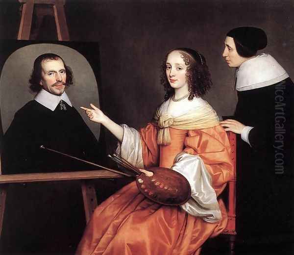 Margareta Maria de Roodere and Her Parents 1652 Oil Painting by Gerrit Van Honthorst