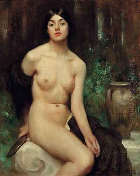 A Female Nude at her toilet Oil Painting by Arthur Hacker