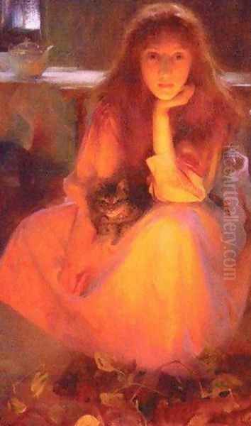 Fire Fancies Oil Painting by Arthur Hacker