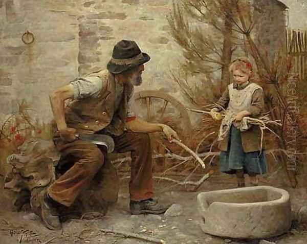 A woodcutter and his daughter Oil Painting by Arthur Hacker