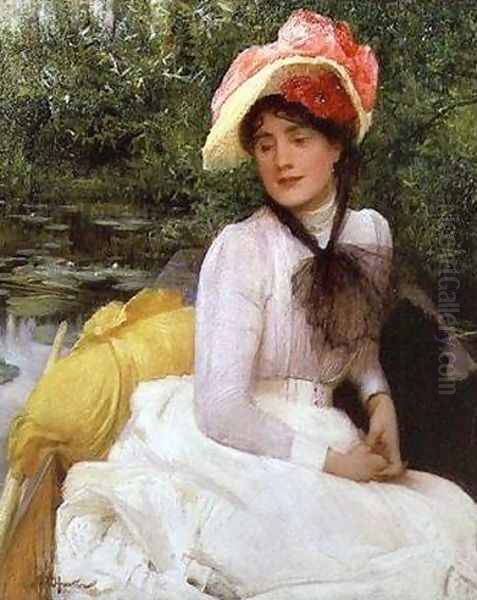 Young girl in a punt Oil Painting by Arthur Hacker