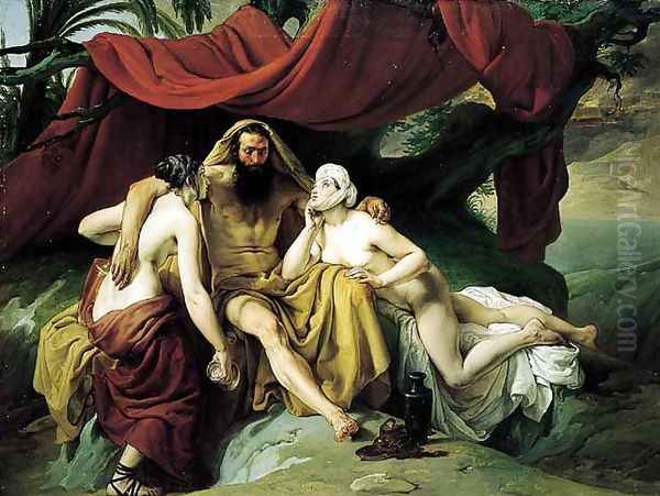 Lot and His Daughters Oil Painting by Francesco Paolo Hayez