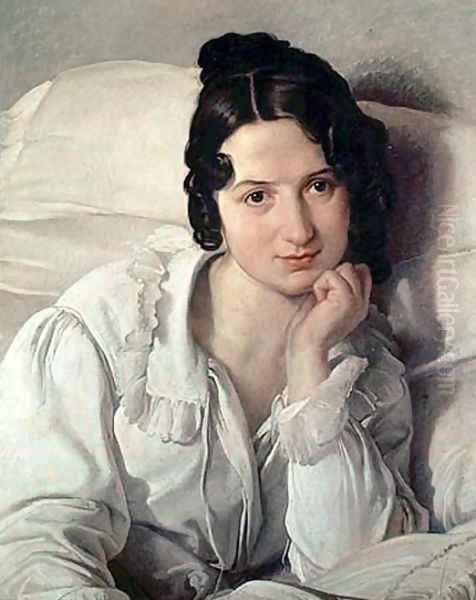 Portrait of Carolina Zucchi (or Carolina Zucchi in bed) Oil Painting by Francesco Paolo Hayez