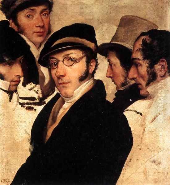 Self-Portrait in a Group of Friends Oil Painting by Francesco Paolo Hayez