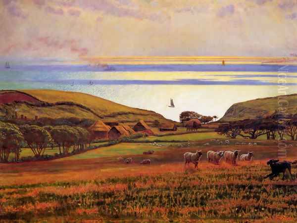 Fairlight Downs, Sunlight on the Sea Oil Painting by William Holman Hunt