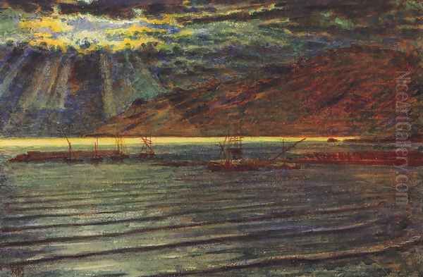 Fishingboats by Moonlight Oil Painting by William Holman Hunt