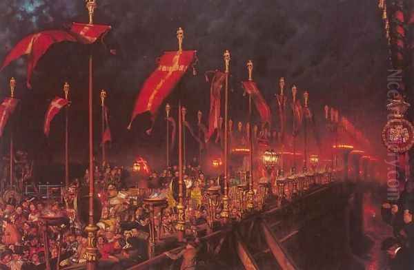 London Bridge on the Night of the Marriage of the Prince and Princess of Wales Oil Painting by William Holman Hunt