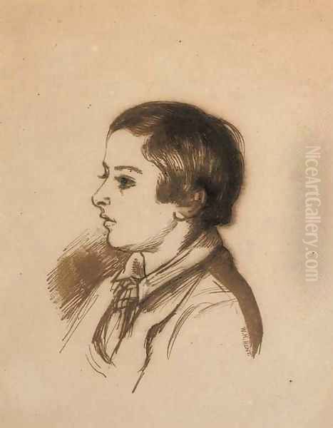 Portrait of Arthur Henry Giles, aged twelve, bust-length Oil Painting by William Holman Hunt