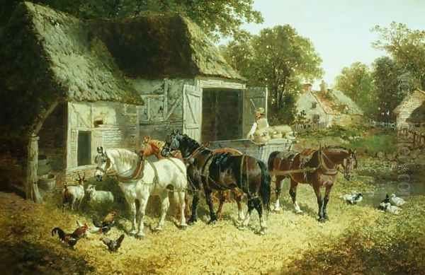 Horses in Harness Oil Painting by John Frederick Herring Snr