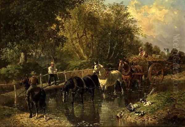 Crossing the Stream Oil Painting by John Frederick Herring Snr