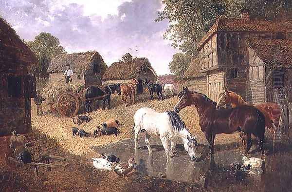 Loading the Hay Wagon Oil Painting by John Frederick Herring Snr