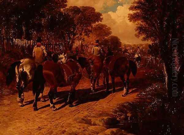 Coach Horses and Grooms on a Path Oil Painting by John Frederick Herring Snr