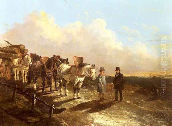 A Timber Cart Halted On A Road At Dusk, 1849 Oil Painting by John Frederick Herring Snr