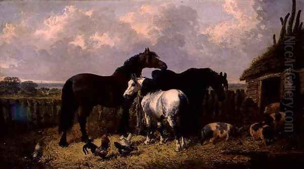 Horses and Pigs, 1864 Oil Painting by John Frederick Herring Snr