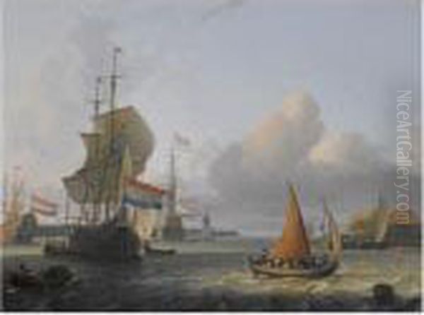 Shipping On The Ij At Volewijk Oil Painting by Ludolf Backhuysen