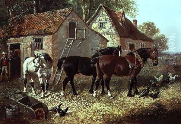 Preparing the Plough Horses Oil Painting by John Frederick Herring Snr