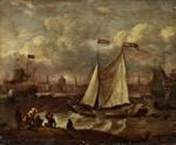 Cena Do Porto De Amesterdao Oil Painting by Ludolf Backhuysen