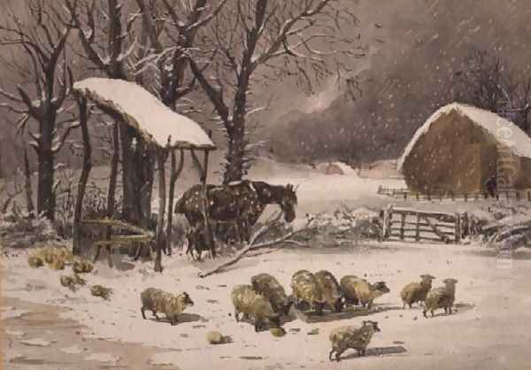 Sheep in Winter Oil Painting by John Frederick Herring Snr