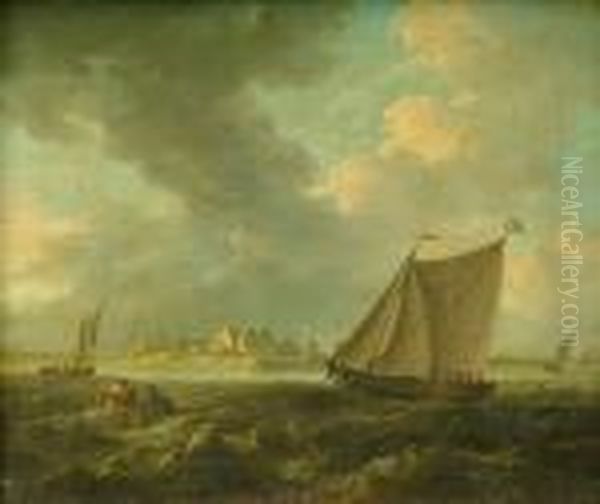 Shipping Of Amediterranean Coast Oil Painting by Ludolf Backhuysen