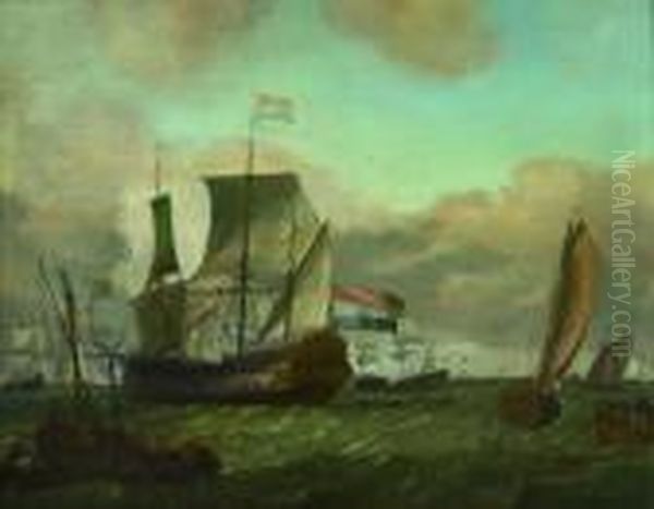 Seelandschaft Mit Hollandischen Schiffen. Oil Painting by Ludolf Backhuysen