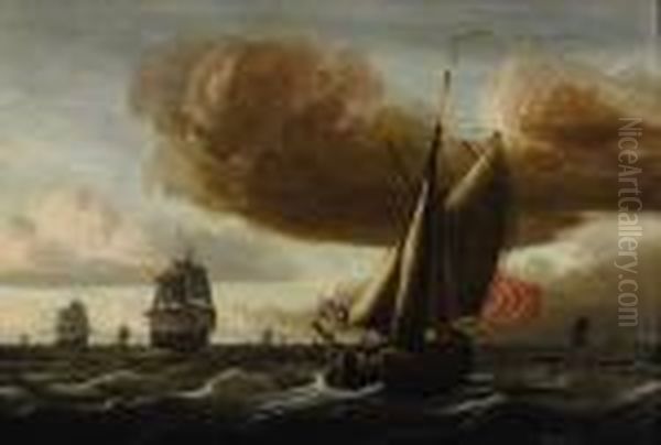 Ships At Sea Oil Painting by Ludolf Backhuysen