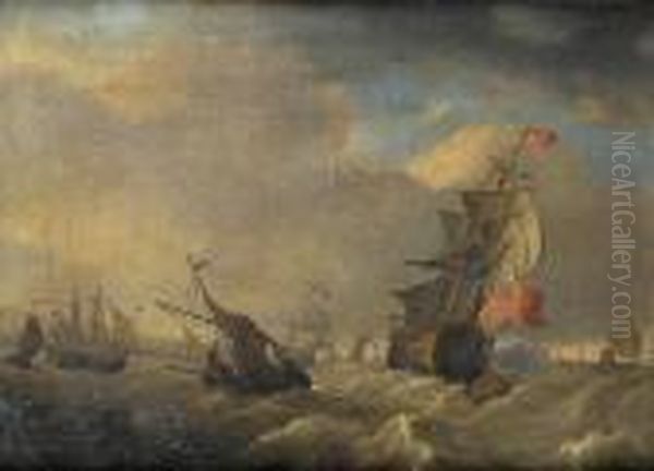 English Shipping In Choppy Seas Oil Painting by Ludolf Backhuysen