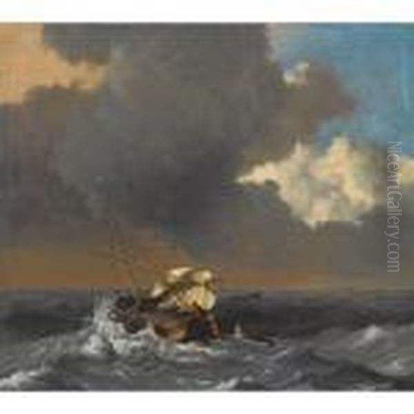 A Fishing Boat In A Rough Sea Oil Painting by Ludolf Backhuysen