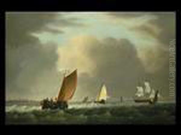 Schiffe Bei Sturmischem Wind Vor Der Kuste Oil Painting by Ludolf Backhuysen