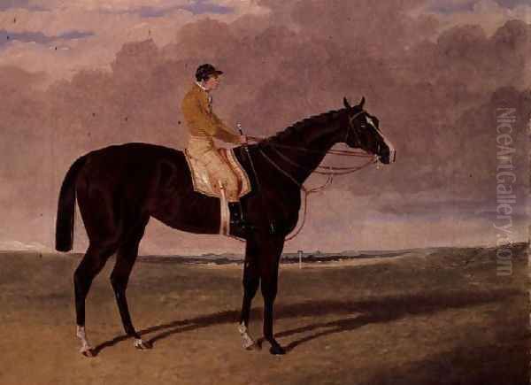 Queen of Trumps, a bay racehorse with jockey Oil Painting by John Frederick Herring Snr