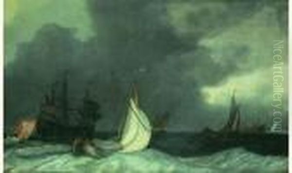 Marine Aux Vaisseaux Hollandais Oil Painting by Ludolf Backhuysen