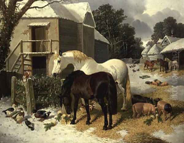 The Farmyard in Winter Oil Painting by John Frederick Herring Snr