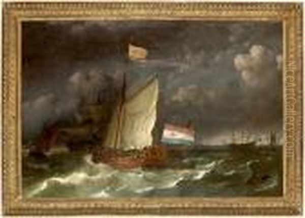 Marin Med Fartyg I Hog Sjo Oil Painting by Ludolf Backhuysen