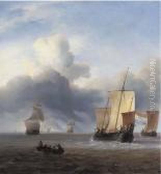 Shipping In Calm Waters Oil Painting by Ludolf Backhuysen