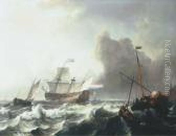 A Dutch Twenty-gun Frigate Dismasted In A Storm Off Enkhuizen Oil Painting by Ludolf Backhuysen