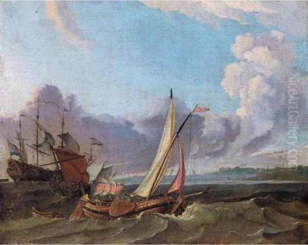 Dutch Shipping Of The Coast Oil Painting by Ludolf Backhuysen