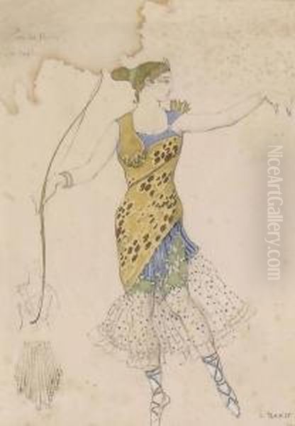 Costume Design For Anna Pavlova's Dance 'pas De Diane' In The Ballet La Fee Des Poupees Oil Painting by Lev Samoilovich Bakst