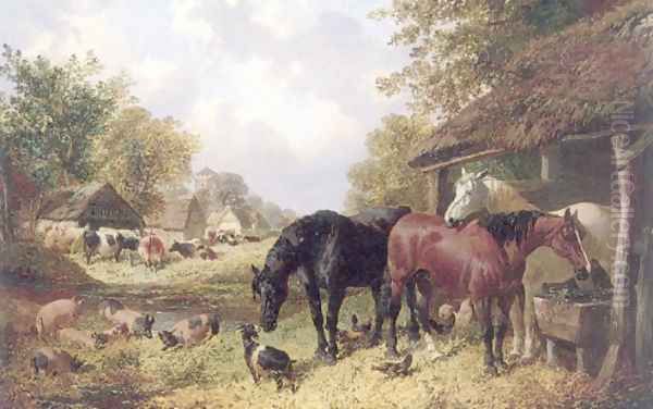 A Farm Yard In Summer Oil Painting by John Frederick Herring Snr